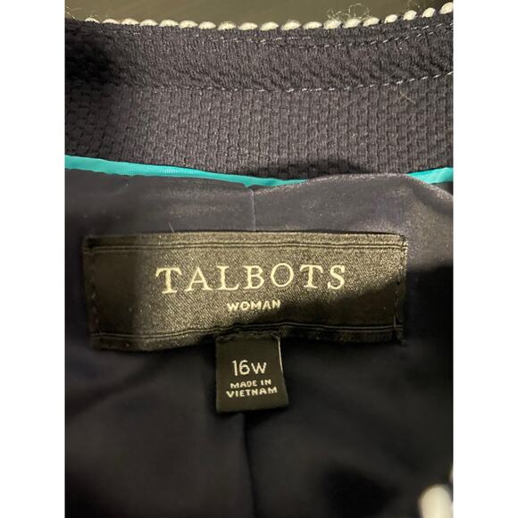Talbots Jacket Womens 16W Navy Full Zip Tweed Trim Dressy Blazer Work Office - Picture 3 of 7